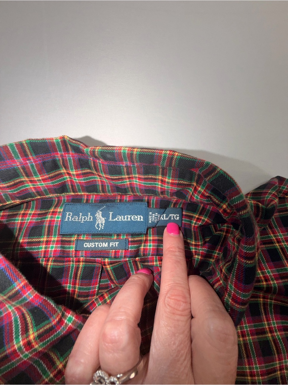 Ralph Lauren Custom Fit Red Green Plaid Button Down Shirt Men’s XL - Picture 9 of 11